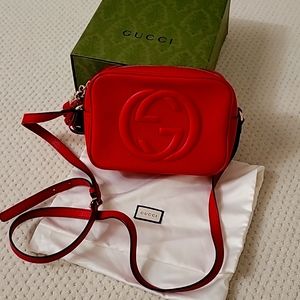 Authentic Gucci Soho Leather Disco Crossbody RED Shoulder  Bag